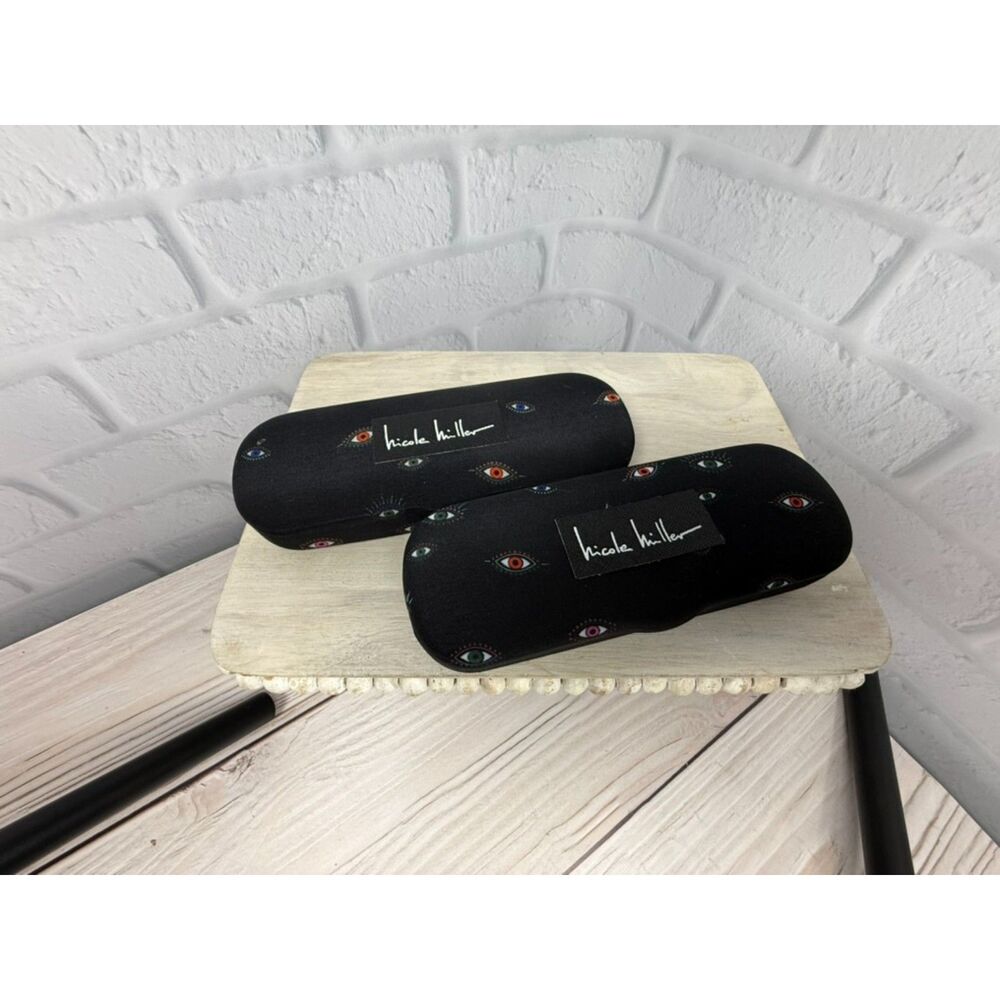 Set of 2: Nicole Miller Hard Clamshell Eye Glass Cases BlackPink Interior